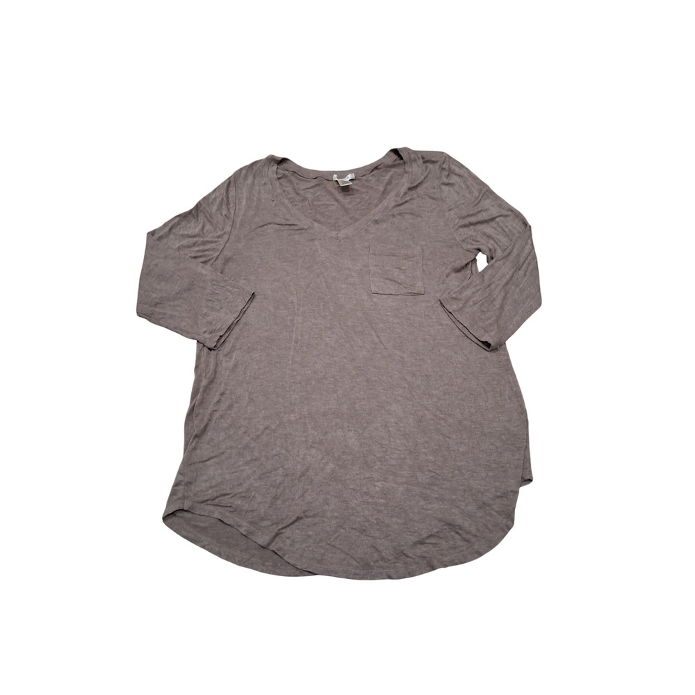 Bozzolo Womens V-Neck 3/4 Sleeve Pocket Top Taupe Brown Medium